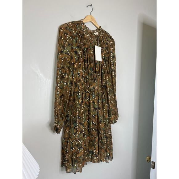 NWT Ulla Johnson Elisa Elastic Cuff Chiffon Pull-On Mini Dress Tiger's Eye - Picture 3 of 8